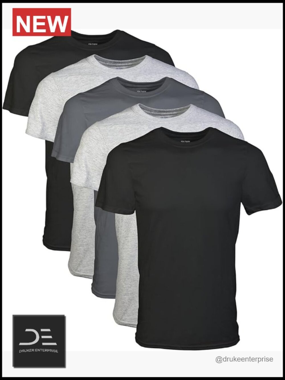 5-Pack Men's Cotton Crew Neck T-Shirts, Moisture Wicking